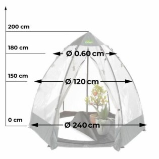 Serre tente d'hivernage Dimensions 130x130x150cm Diamêtre 200cm