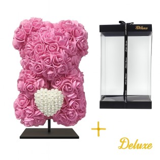 Deluxe Bear On Stand 25 Cm - Fuchsia Pink Foam With Diamond Heart - In Luxury Gift Packaging 25 Cm