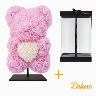 Deluxe Bear On Stand 25 Cm – Light Pink Foam With Diamond Heart – In Luxury Gift Packaging 25 Cm