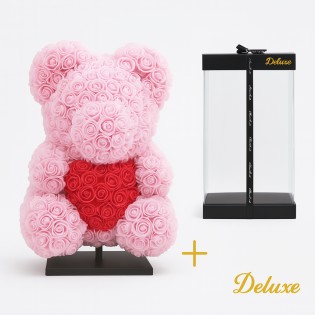 Deluxe Bear On Stand 40 Cm – Light Pink Foam With Red Heart – In Luxury Gift Packaging 40 Cm