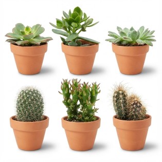Mini Cactus & Succulent Mix - 6 Pieces - Ø 8,1 Cm - Height: 5-10 Cm - Terracotta Pots